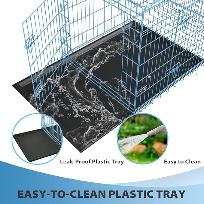 BestPet | Dog Crate | 42" | Blue | Foldable Metal Kennel with Double Doors, Secure Slide-Bolt Latches, Leakproof Tray | Portable Dog Cage for Large Breeds | for Travel, Indoor & Outdoor Use