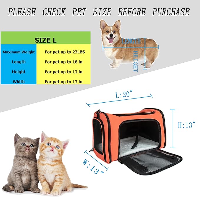 Soft Sided Carrier for Small Medium Cats Dogs,Removable Pad Collapsible Travel Pet Carrier Large Watermelon