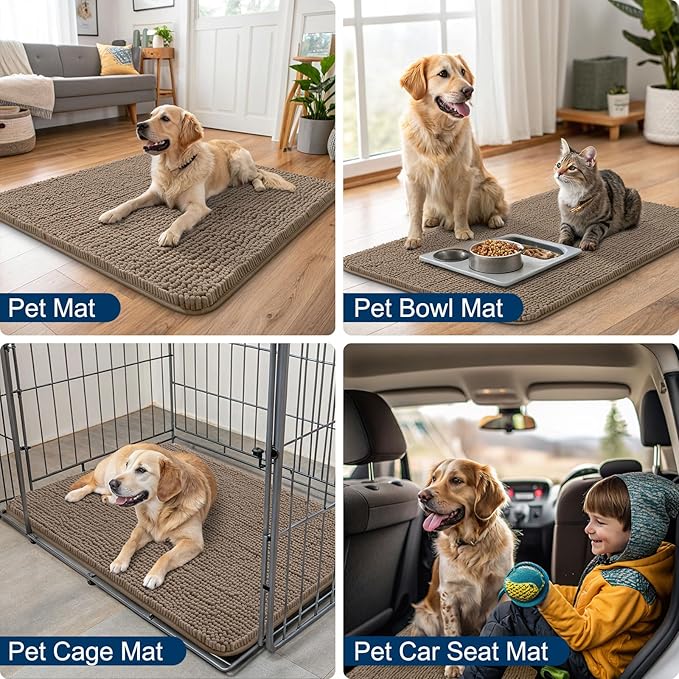 Smiry Dog Door Mat for Muddy Paws 36x24, Absorbs Moisture and Dirt Doormat, Non-Slip Washable Quick Dry Chenille Front Door Mat Indoor Entrance, Entryway Carpet for Inside Floor, Camel