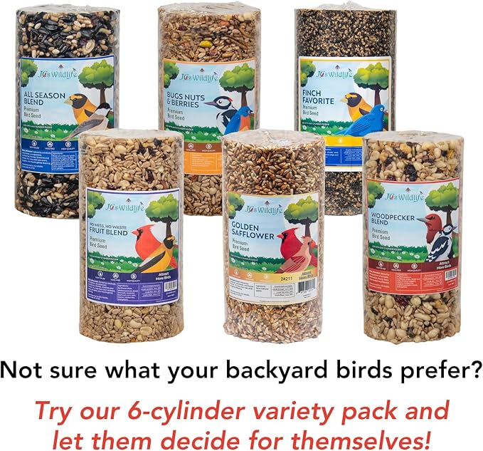 JCs Wildlife 6 Pack Premium Bird Seed Blend Small Cylinder with Hole Variety Pack