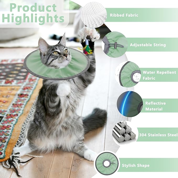 Lightweight Cat Cone Collar Soft, Soft Comfortable Cat Recovery Collar After Surgery, Elizabethan E Collar for Cats, Cone for Cats to Stop Licking (Mint Green, Medium)