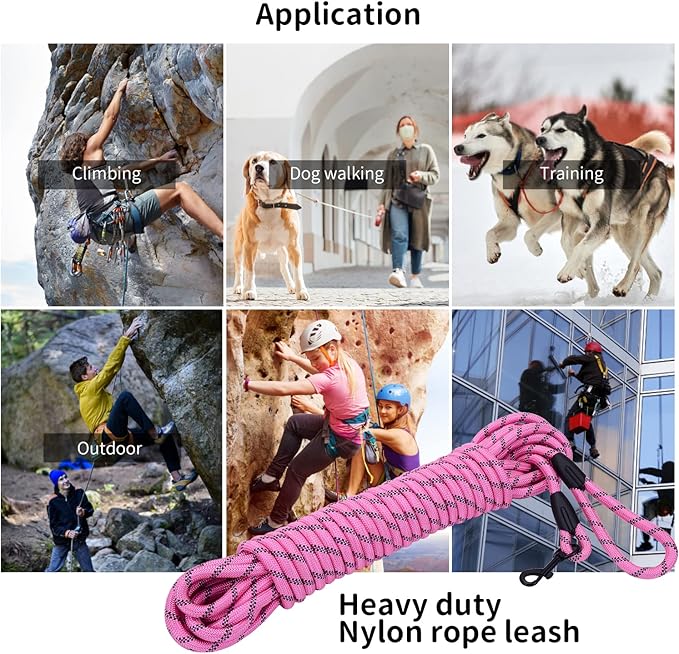 Long Dog Leash for Training 50Ft-Reflective Nylon Rope with Swivel Hook-Recall Agility Lead for Large Small Medium Dogs Outside Walking Hiking-Pink