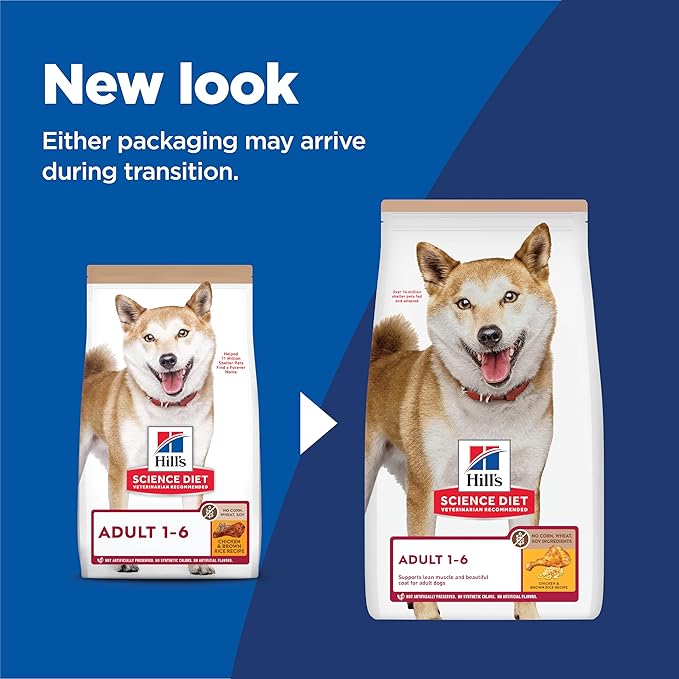 Hill's Science Diet Adult 1-6, Adult 1-6 Premium Nutrition, Dry Dog Food, No Corn, Wheat, Soy Chicken & Brown Rice, 4 lb Bag