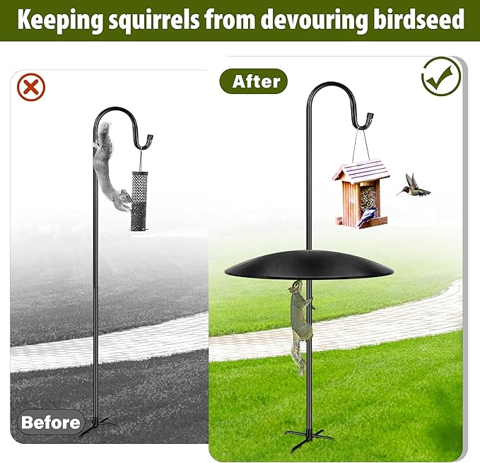 19" Extra Large Squirrel Baffle for Bird Feeder Pole,Squirrel Proof for Shepherd's Hook Outdoors, Extra Large Rain Guard for Outside Bird Feeder Pole Mount (Black) 2 Pack