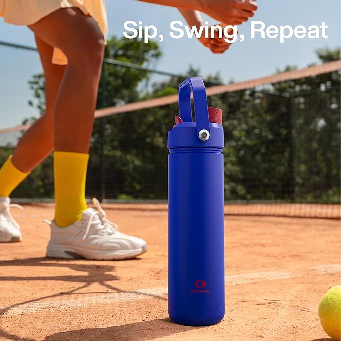 Insulated Water Bottle with Straw Stainless Steel Water Bottle, Leak-Proof, BPA-Free, Double Wall Vacuum Keeps Cold for 24 Hours for Sports, Travel, School (18 oz, Beaucoup Blue)