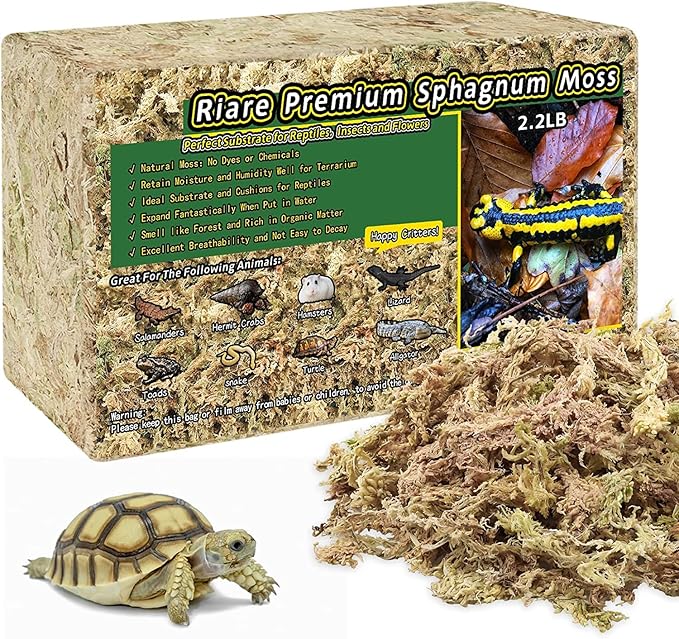 Riare 2.2LB Premium Sphagnum Moss for Reptiles- 50QT Natural Reptile Moss Dried, Forest Live Moss for Terrarium, Frogs Snake Peat Moss Bedding for Leopard Gecko Turtle Anoles Salamanders Orchid Plants