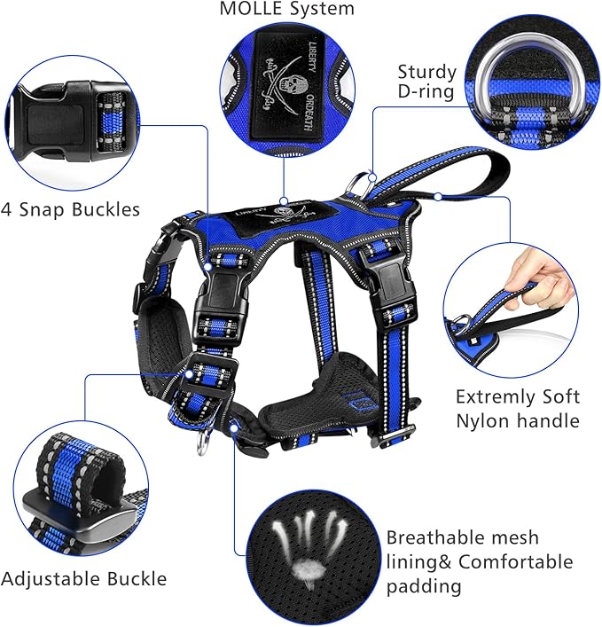 WINSEE Pet Harness Collar and Leash Set, All-in-one Reflective Dog Harness No Pull with Adjustable Buckles for Puppies, Small, Medium, Large, and Extra-Large Dogs (Small, Dark Blue)