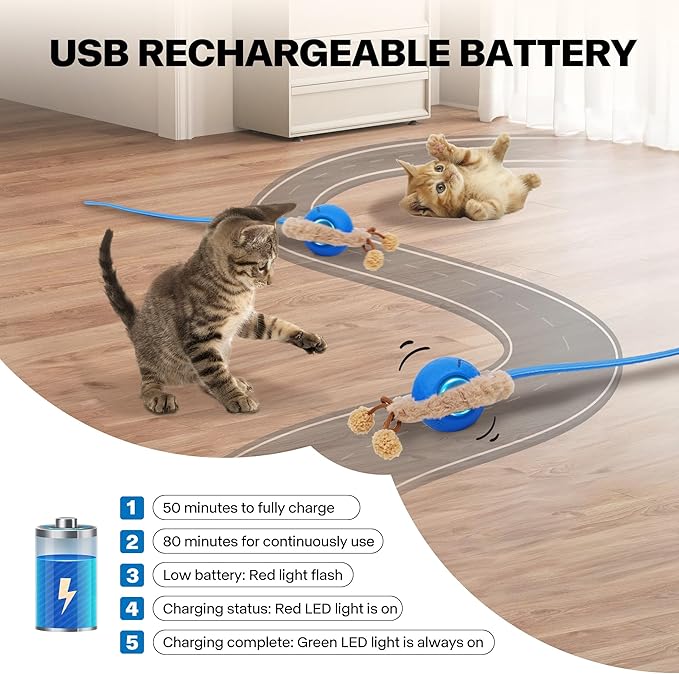 Pet Prime Interactive Cat Toys for Indoor Cats,Motion Activated Automatic Moving Ball with Lights,Electric Self Rotating Ball with Chirping,Rechargeable Smart Cat Toys for Bored