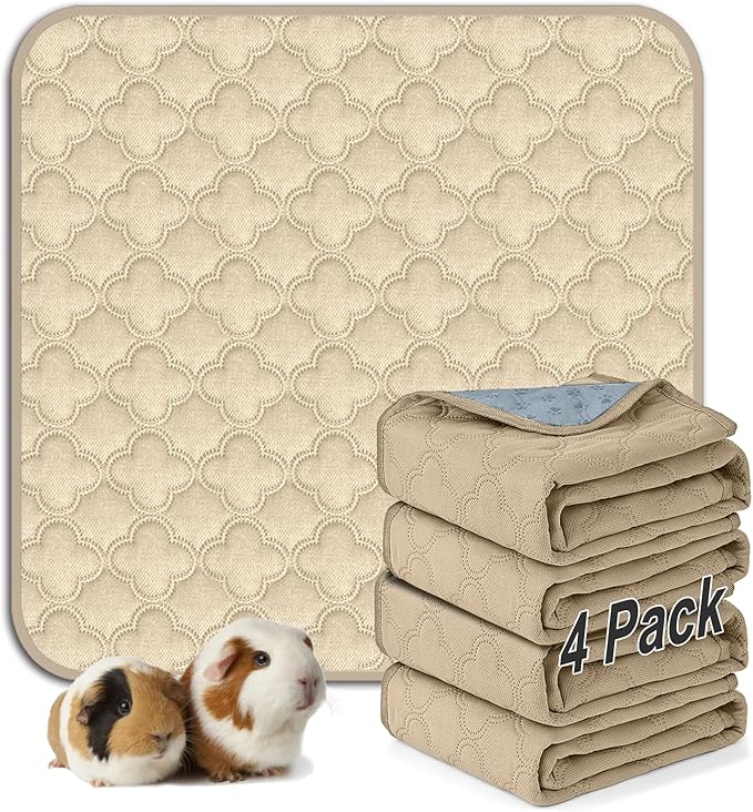 Washable Guinea Pig Cage Liner - 4 Pack Reusable Washable Pee Pads，Waterproof Guinea Pig Bedding for Small Animal - Rabbit Bunny Hamster Puppy (Cream, 12" X 12" - 4 Pack)