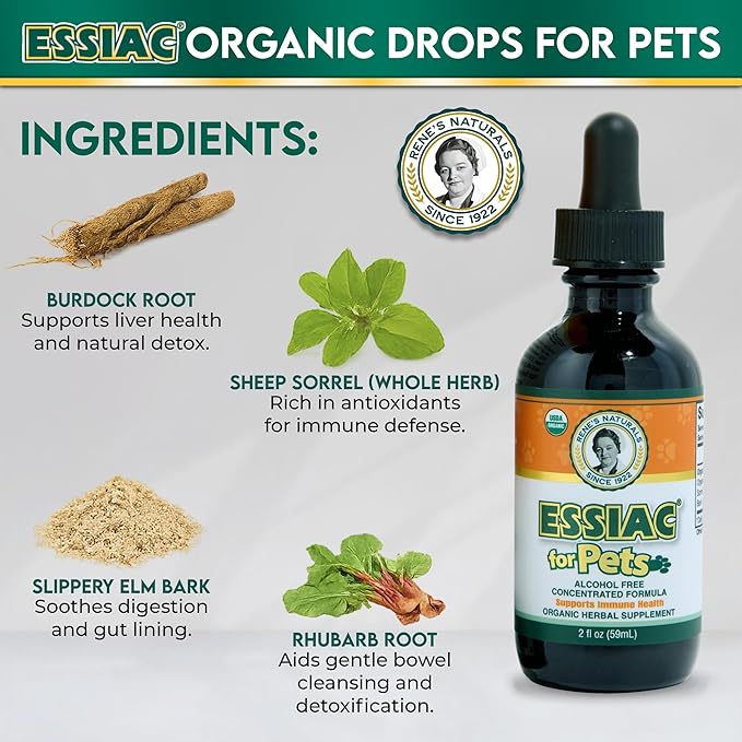 Essiac for Pets | USDA Organic | Daily Drops for Immune Support and Longevity | Pre-Measured Dropper | Alcohol Free Concentrated Formula | 2oz (59ml)