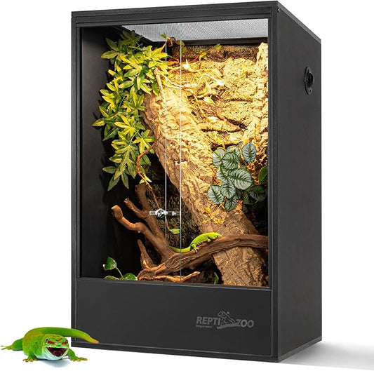 REPTIZOO 67 Gallon PVC Tall Reptile Tank, 24 x18x36 inch Large Reptile Terrarium for Gecko Lizard Chameleon Frog Snake, Enclosure Habitat with Sliding Door & Top Screen Ventilation