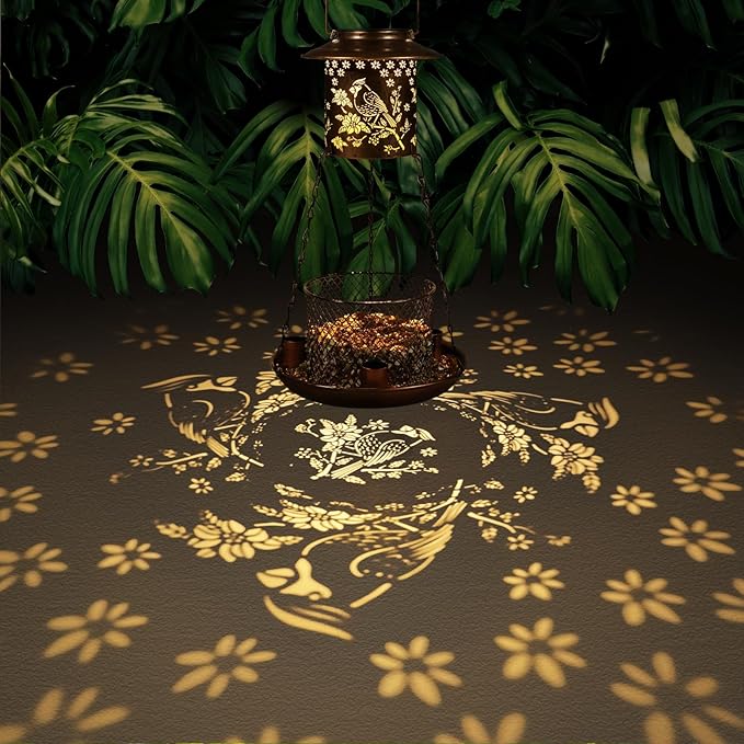 Cardinal Bird Feeder for Outdoor Gifts for Women Mom Grandma Hanging Metal Wild Birdfeeder Garden Solar Lantern Decor Lanterns Outside for Yard Patio Lawn Pathway Landscape