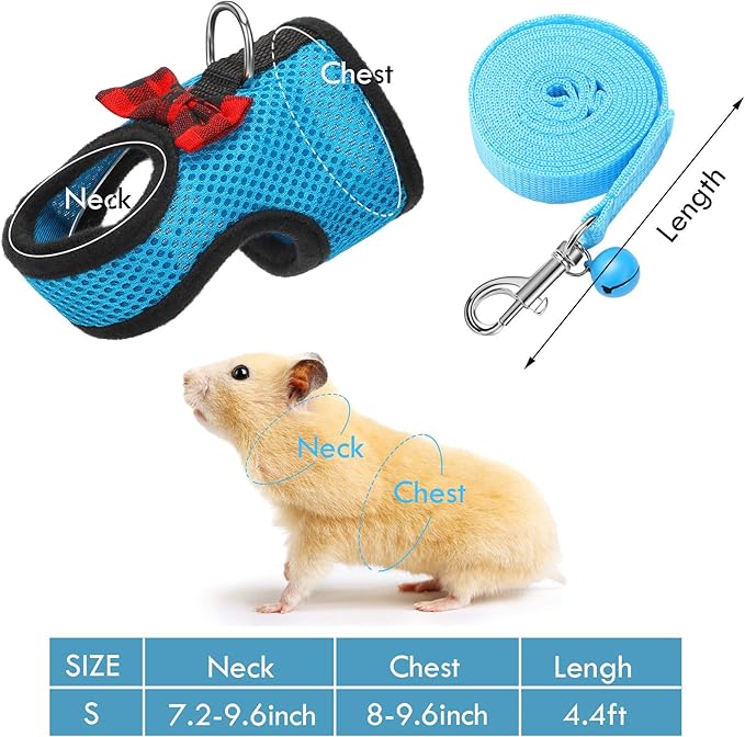 4 Pieces Guinea Pig Harness and Leash Soft Mesh Small Pet Harness with Bowknot Bell, No Pulling Comfort Padded Vest for Guinea Pigs, Ferret, Chinchilla, Bunny, Rats, Iguana, Hamster