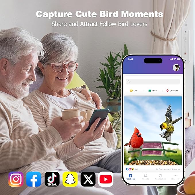 Bird Feeder with Camera Solar Powered : Smart Bird Camera Feeder 2K Live Feed for Backyard - AI Identify Auto Capture Videos, Gifts for Birdlovers Mom Dad, 2.4GHz WiFi