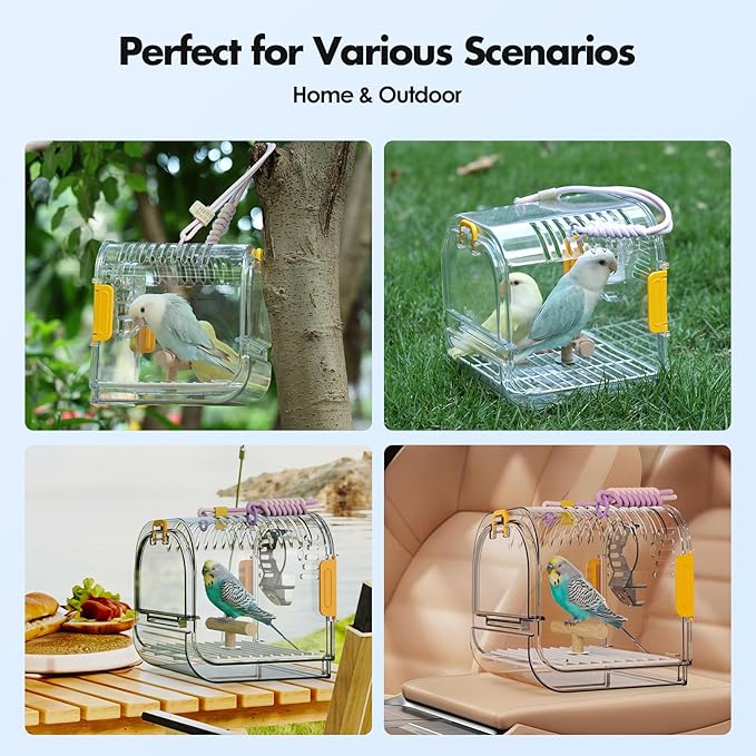 Small Bird Travel Carrier, Portable Bird Cage for Small Bird Parrot Parakeet with Shade Cover and Standing Perch, Lightweight Bird Carry Transport Cage for Vet Visit Shopping and Outdoor Adventure