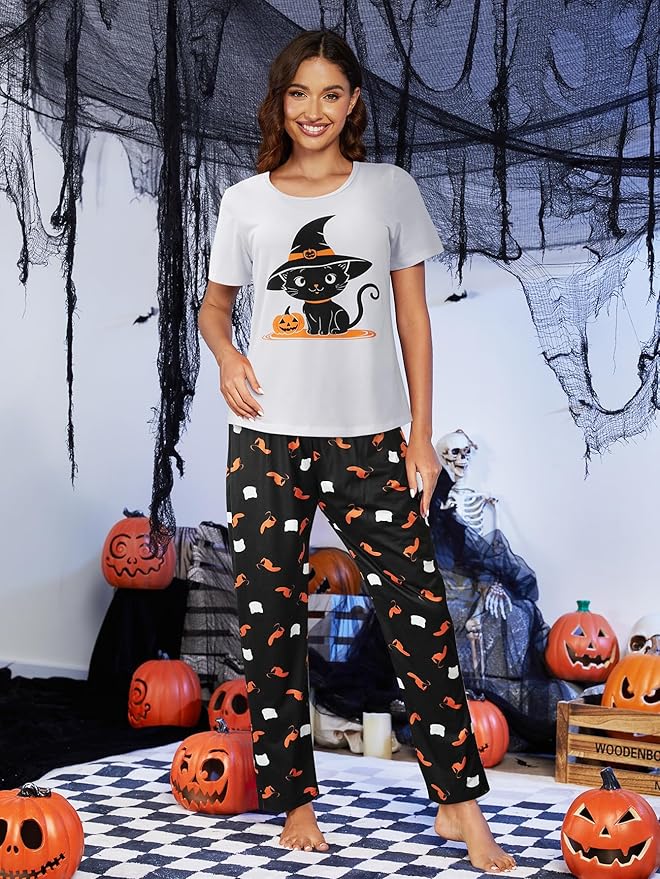 YIJIU Women's Summer Cute Cartoon Print Top and Pant Pajama Set Lounge Sleepwear