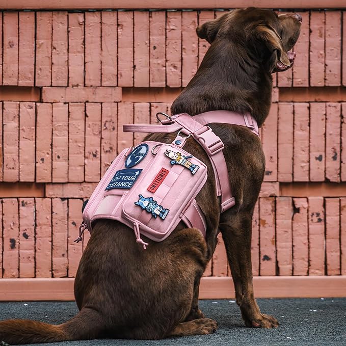 OneTigris Service Dog Vest Harness, Service Dog Cape Guardian Dog Backpack Harness with Pouches Dog Saddle Bag for Small Medium and Large Dogs (Pink, M)
