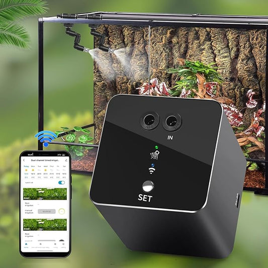 Reptile mister, WiFi reptile humidifier withAPP control, automatic mister for reptile tank,terrarium, adjustable 360° nozzle, self-priming pump, easy to use