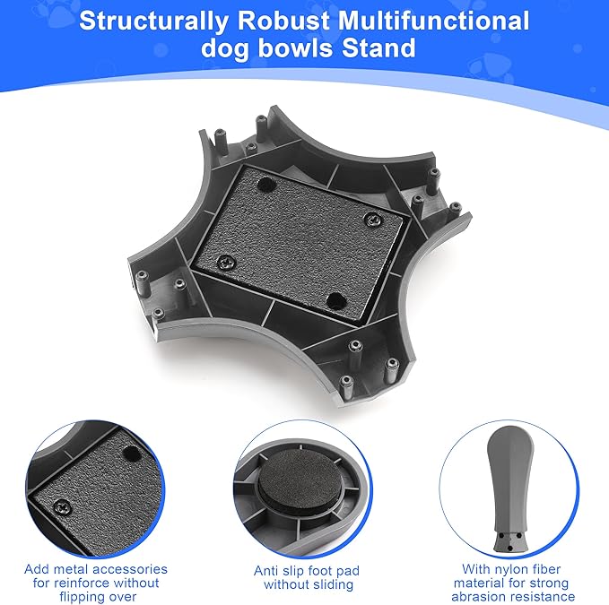 Dog Bowls Elevated Adjustable Stand, Raised Bowl with 4 Heights & Tilted Feeding Stand, Compatible with Various Bowls, for Medium & Large Breeds(with Bowl) Grey