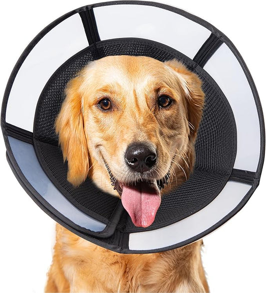 Soft Dog Cone Collar, Comfortable Pet Recovery Neck Collars After Surgery for Extra Large Dogs, Plastic Breathable Elizabethan Dog Head Circle Stop Licking, Adjustable Cones 37cm Long (XXL Black)