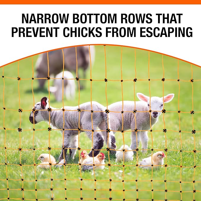Pet & Livestock HQ Electric Fence Poultry Netting 41" x 164' - Portable Pre-Assembled Electric Net Fencing for Goats, Sheep, Lambs in Farms, Ranches, and Gardens (19 Posts, 2 Spikes)