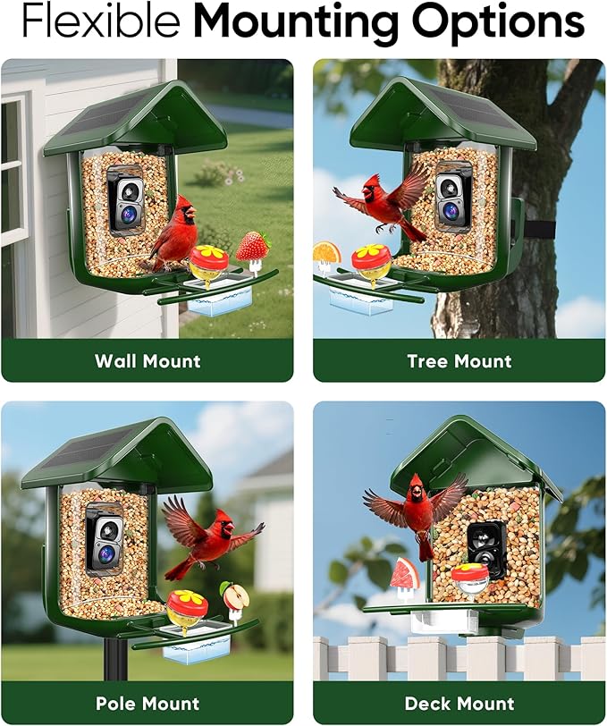 Bird Feeder with Camera Solar Powered - Smart Bird Feeder Camera 2K HD Live Stream, 5MP Photos, AI Identification for Backyard, 2.4Lb Large Capacity, Gifts for Mom Dad