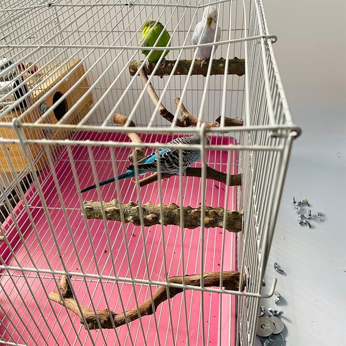 5PCS Bird Perch Stand Natural Wooden Parrot Stand Branch,3 Grape Wood Perch,2 Stand,Paw Grinding Fork Parakeet Chewing Stick Exercise Training Branches for Cockatiels,Small Medium Birds