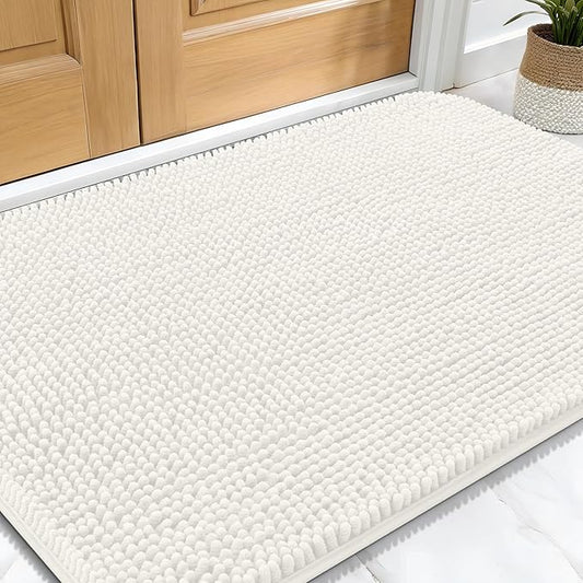 OLANLY Dog Door Mat for Muddy Paws 34x21, Absorbs Moisture and Dirt, Absorbent Non-Slip Washable Doormat, Quick Dry Chenille Mud Mat for Dogs, Entry Indoor Entryway Carpet for Inside Floor, Ivory