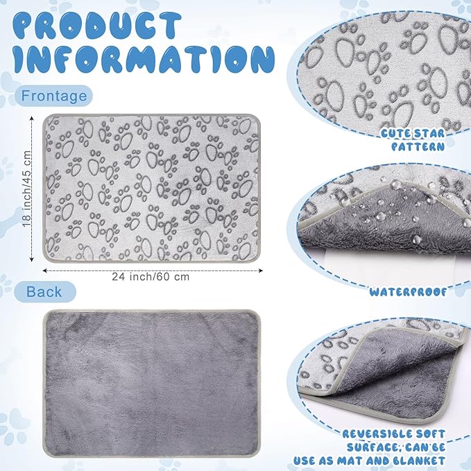 2 Pcs Large Self Warming Cat Pad Self Heating Cat Mat Bed Dog Crate Pet Blankets Thermal Heated Bed Mat for Outdoor Indoor Newborn Kittens Puppies Dog(Paw Print,24 x 18)