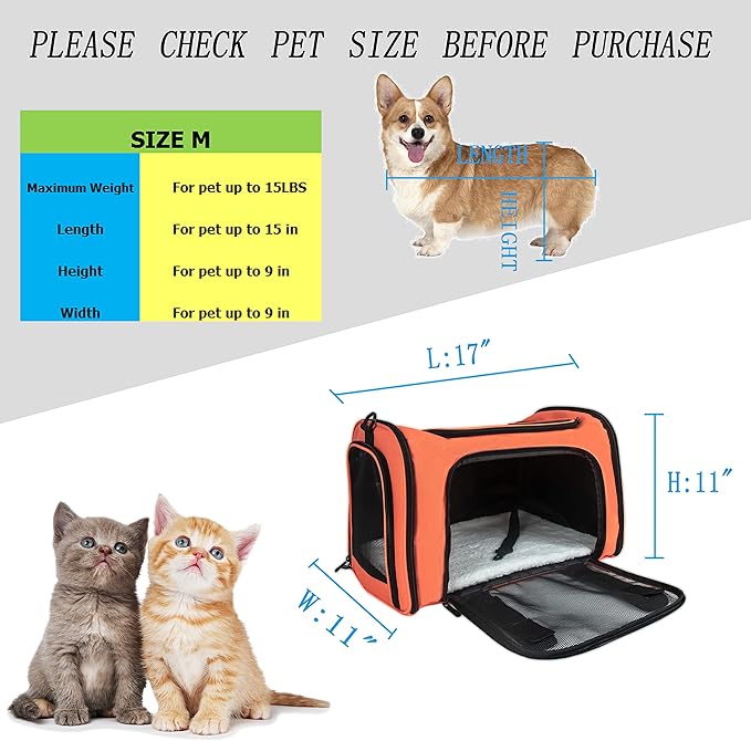 Soft Sided Carrier for Small Medium Cats Dogs,TSA Airline Approved Collapsible Travel Pet Carrier (Medium, Orange)