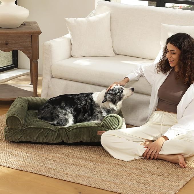 FUKUMARU Cute Dog Bed, Fluffy Dogs Couch with TPU Layer Keeping Lining Dry, Pet Sofa Medium Size Dog Easy to Care, Warm Cat Bed with Removable Zipper Cover, 36inch, Large, Green