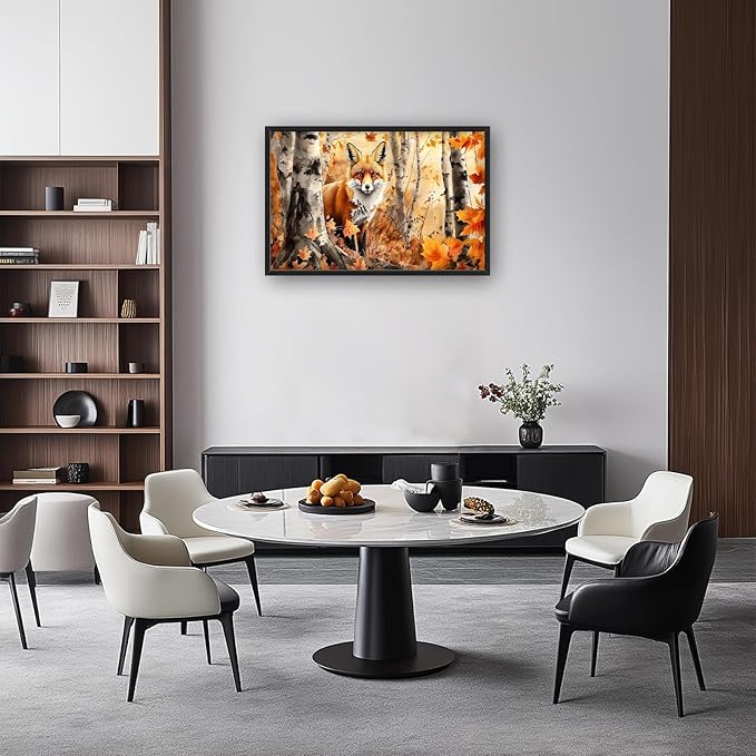Large Fox Wall Art for Living Room, Framed Oversized Fall Autumn Forest Wall Decor Tree Maple Leaves Canvas Painting Modern Artwork for Living Room Bathroom Bedroom Office Dining Room 36"x24"