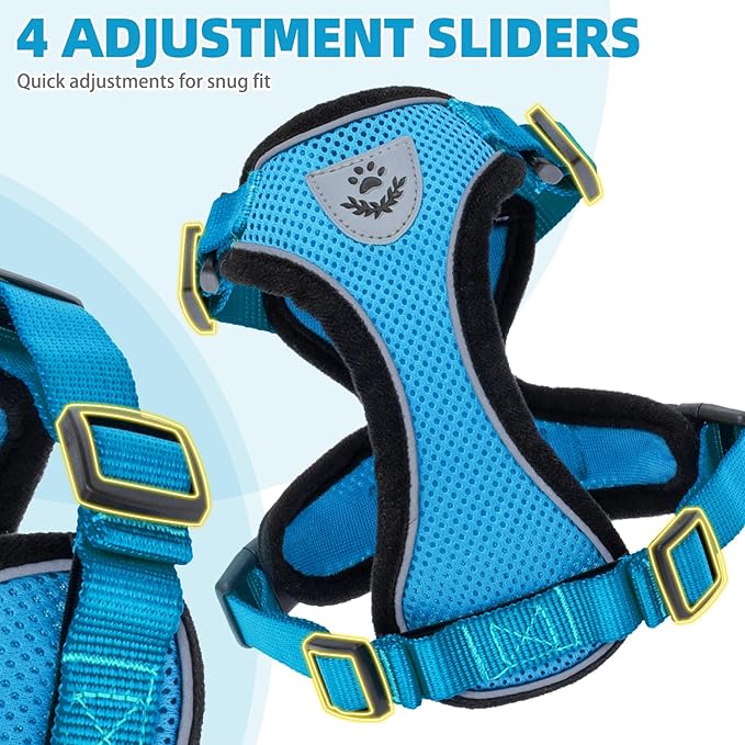 PUPTECK Cat Harness and Leash Set Escape Proof Reflective Cat Walking Harness Adjustable Soft Breathable Mesh Vest for Small Pets, Blue, S