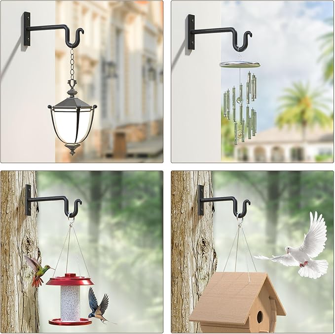 2 Pack 6 Inch Plant Hanger Plant Hook - Metal Plant Bracket Wall Hooks for Hanging Flower Basket, Lanterns, Bird Feeder, Wind Chimes Indoor & Outdoor.