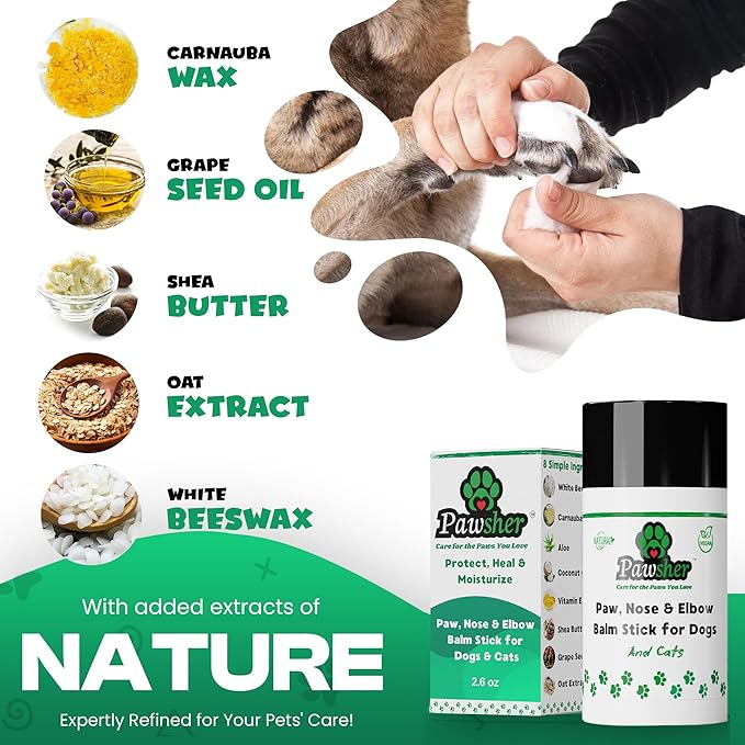 Dog Paw Balm 2.6 oz - Only 8 Natural Ingredients - Dog Paw Balm Lick Safe - Easy No-Mess Stick - Moisturizes & Heals Dry Cracked Paws, Nose & Elbow - All Weather Paw Protector for Dogs & Cats
