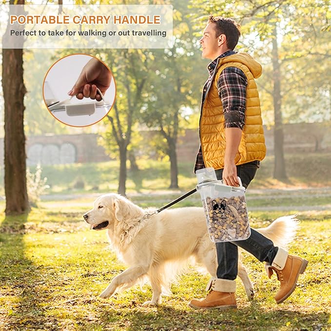 DogTreats Storage Container Airtight Portable Dog Food Container with Handled Lid and Pour Spout,DogTreats Storage for Dog Dry Food Small Pet Food Container