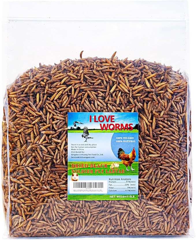 I LOVE WORMS Dried Black Soldier Fly Larvae (5lb), 100% Natural Non-GMO, Treat for Chickens, More Calcium Chicken Feed Than Mealworms