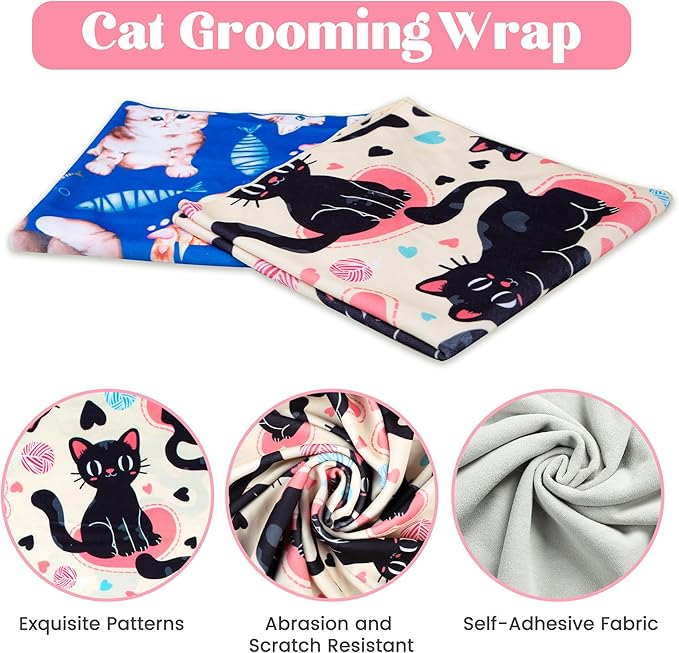 21.7“ Cat Wrap for Cutting Nails Self-Adherent Fabric Cat Wrap for Grooming Cat Restraint for Nail Clipping Anti-Escape Cat Calming Wrap Within 6lbs