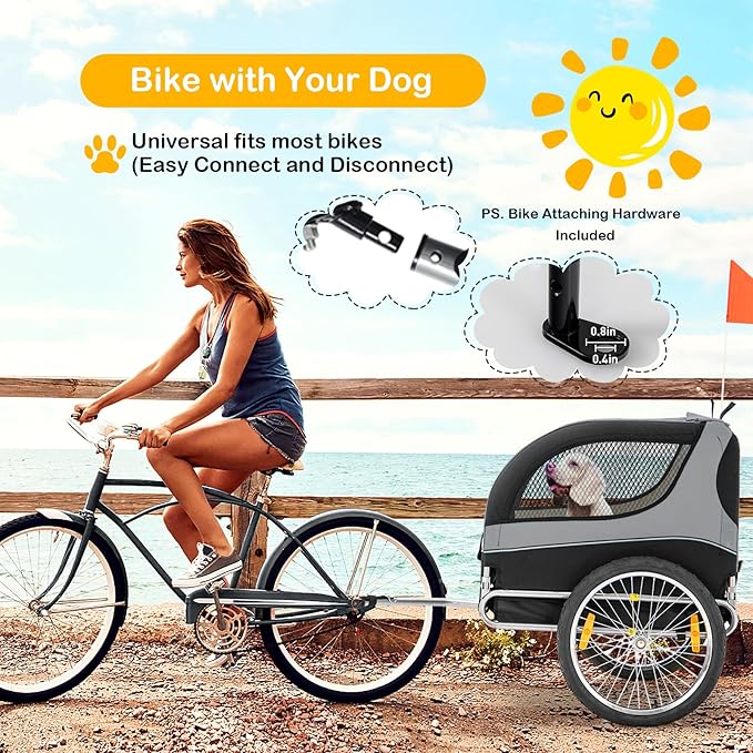Dog Bike Trailer - HAPPAWS Dog Trailer for Bicycle, Cargo Cycle Trailers Wagon Cart Pet Bike Carrier w/ 3 Doors, Aluminum Wheels, Safety Flag, Easy to Connect&Disconnect, Collapsible to Store