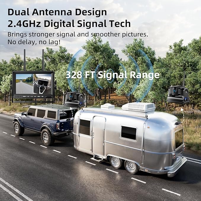 Fookoo HD Magnetic Wireless Backup Camera, 1080P 7" Dual Split Monitor & Rechargeable Rear View Cameras, Lower Consumption 1-Min Installation No Drilling Recording for RV Trailer Truck Camper DCX702