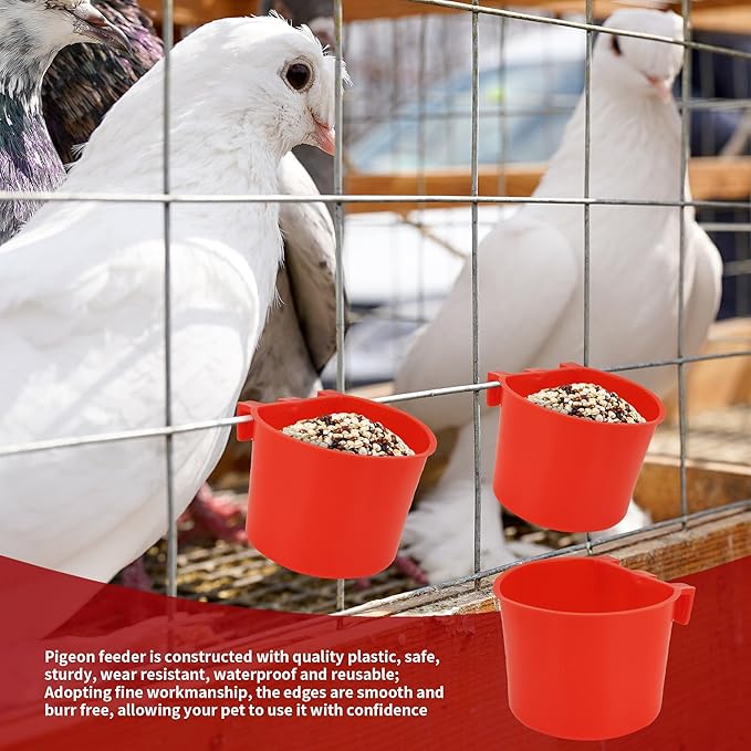 40 Pcs Cage Cups Birds Feeders Bird Water Dispenser Hanging Quail Waterer Plastic Chicken Feeding Watering Dish for Small Coop Parrot Parakeet PET Poultry Pigeon Gamefowl Food Seed Bowl Supplies(Red)