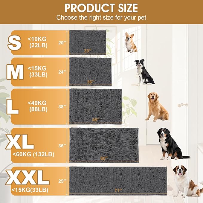 IM HOME 48" x 38" Grey Dog Door Mats for Muddy Paws, Chenille Absorbent Dog Mat, Non Slip Heavy Mud Mat for Dogs, Soft Pet Bed Mat for Entryway, Mud Paws, Inside Floor