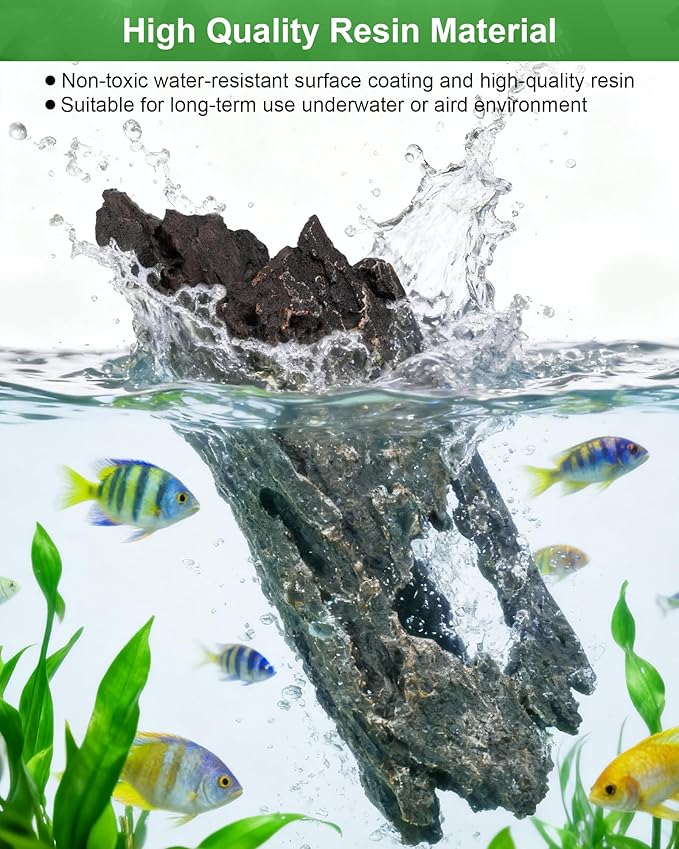 TRUVIC Fish Tank Decorations - Aquarium Large Cave Decor, Resin Hollow Tree Trunk Reptile Hide & Betta Log Hideout for 55 Gallon Tank, Fish Accessories Shelter Cave
