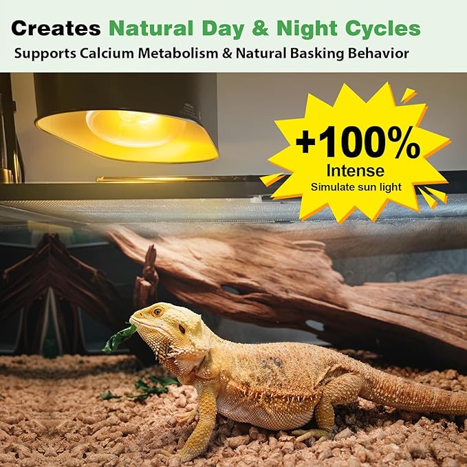 2 Pack 100W Reptile Heat Lamp Bulbs, Full Spectrum UVA/UVB Reptile Light Bulb and Basking Spot Light, UVB Light for Reptiles and Bearded Dragon, Turtle, Lizard, Snake, Amphibians