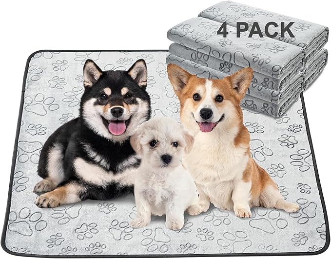 Qeils Reusable Puppy Pads, 34"x 36" 4 Pack Washable Pee Pads for Dogs, Waterproof Non Slip Wee Wee pad, Absorbent and Leakproof Training Mats for Potty, Crate, Playpen, Bed, Sofa