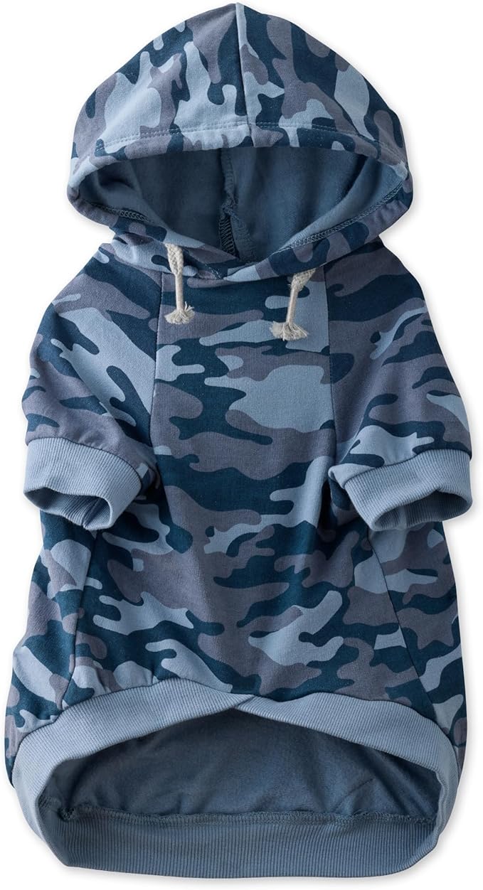Rocky – The Orginal Lightweight Hooded TEE 100% Organic Cotton Dog Hoodie Pet Coat Sweater for Small, Medium, Large Dogs, Navy Camo, X-Small
