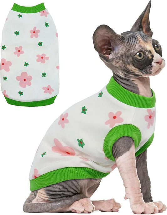 PUMYPOREITY Sphynx Cat Clothes, Stretchy Sweater, Soft Shirt, Pullover Pajamas, Turtleneck for Sphynx, Cornish Rex, Devon Rex, Green, XS