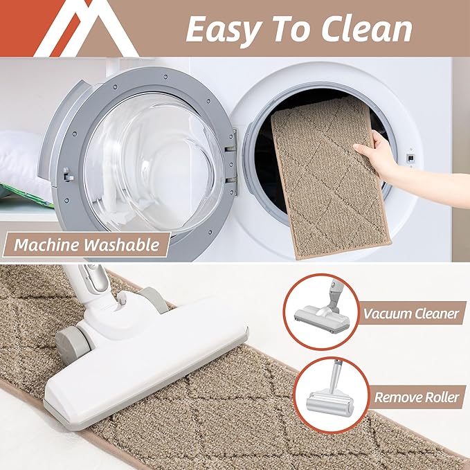 COSY HOMEER Edging Stair Treads Non-Slip Carpet Mat 28inX9in Indoor Stair Runners for Wooden Steps, Edging Stair Rugs for Kids and Dogs, 100% Polyester TPE Backing(4pc, Beige)