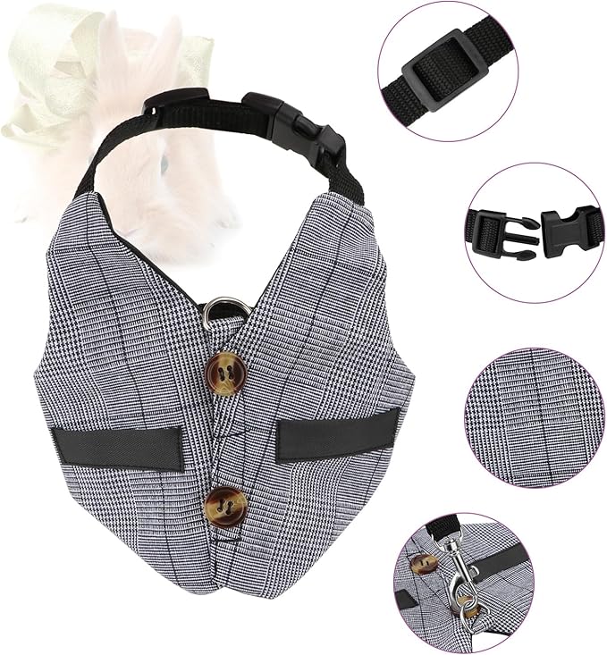 Rabbit Vest Harness and Leash Set Adjustable Formal Suit Style for Bunny Kitten Small Animal Walking (L)