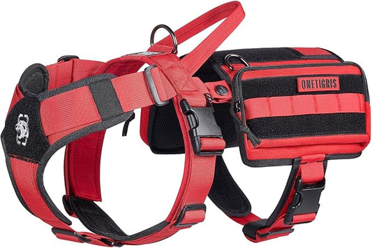 OneTigris Service Dog Vest Harness, Service Dog Cape Guardian Dog Backpack Harness with Pouches Dog Saddle Bag for Small Medium and Large Dogs (Red, M)